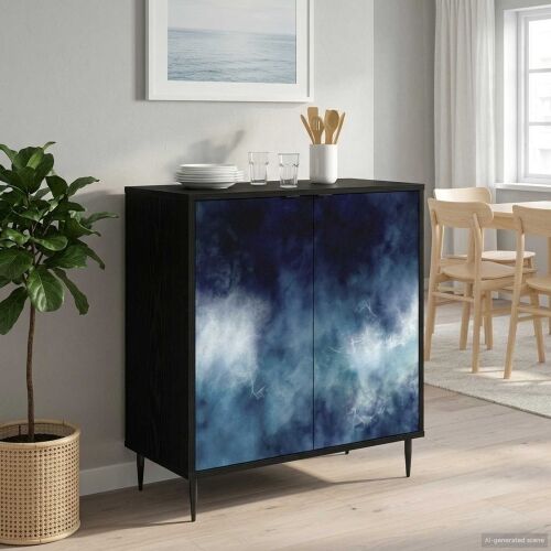 Kreveta RAALTE Crni hrast 69 x 33 x 76 cm Konstruirano drvo - Plavi mramorni uzorak Cijena
