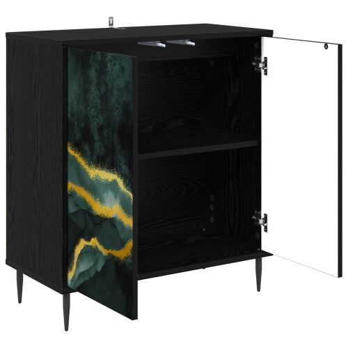 Kreveta WIJHE Crni hrast 69 x 33 x 76 cm Konstruirano drvo - Tirkizni mramorni uzorak Cijena