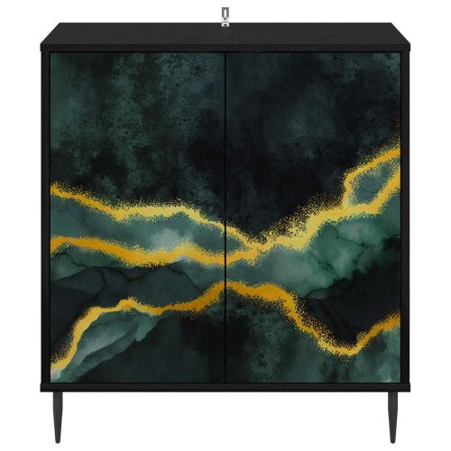 Kreveta WIJHE Crni hrast 69 x 33 x 76 cm Konstruirano drvo - Tirkizni mramorni uzorak Cijena