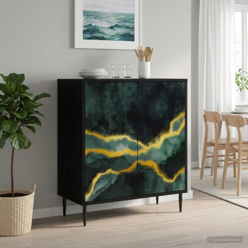 Kreveta WIJHE Crni hrast 69 x 33 x 76 cm Konstruirano drvo - Tirkizni mramorni uzorak Cijena