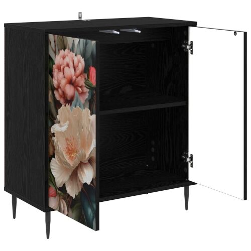 Kreveta BORNE Crni hrast 69 x 33 x 76 cm Konstruirano drvo - Print lagane peonije Cijena
