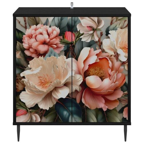 Kreveta BORNE Crni hrast 69 x 33 x 76 cm Konstruirano drvo - Print lagane peonije Cijena