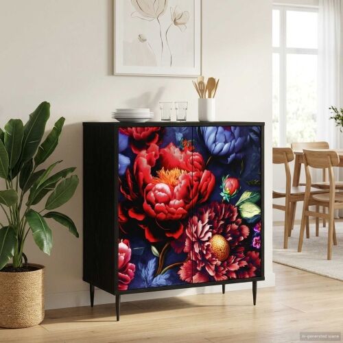 Kreveta KIEL Crni hrast 69 x 33 x 76 cm Konstruirano drvo - Tamni cvjetni uzorak Cijena