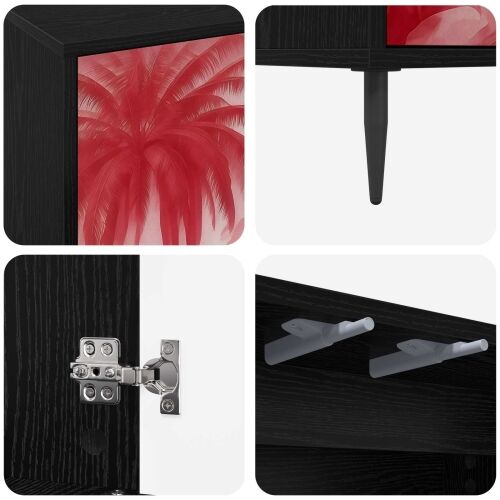 Kreveta AACHEN Crni hrast 69 x 33 x 76 cm Konstruirano drvo - Ružičasti uzorak palme Cijena