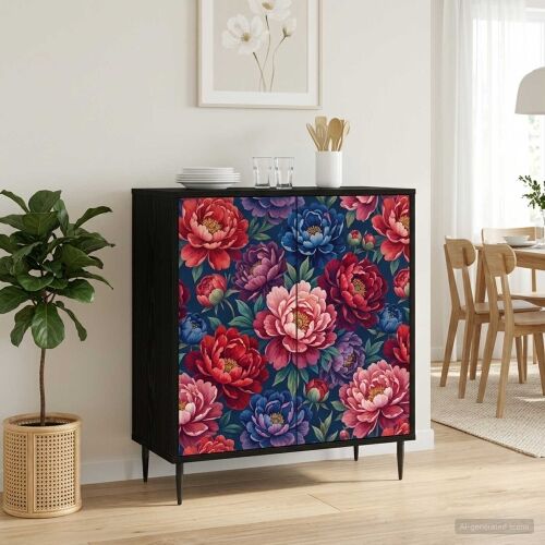 Kreveta AACHEN Crni hrast 69 x 33 x 76 cm Konstruirano drvo - Ružičasti uzorak palme Cijena