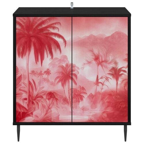 Kreveta AACHEN Crni hrast 69 x 33 x 76 cm Konstruirano drvo - Ružičasti uzorak palme Cijena