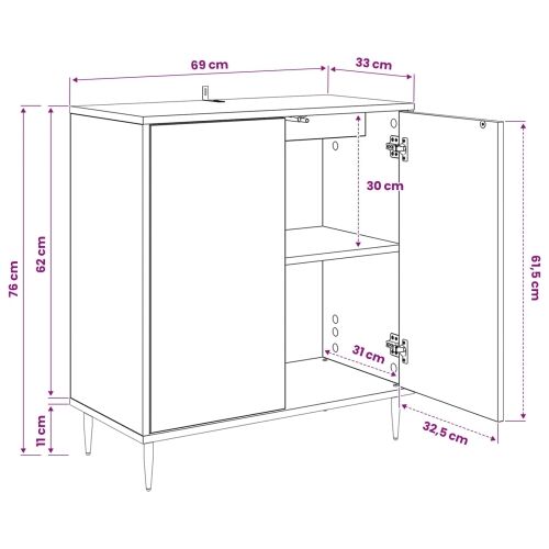 Kreveta BREMEN Crni hrast 69 x 33 x 76 cm Konstruirano drvo - Magnolijski uzorak Cijena