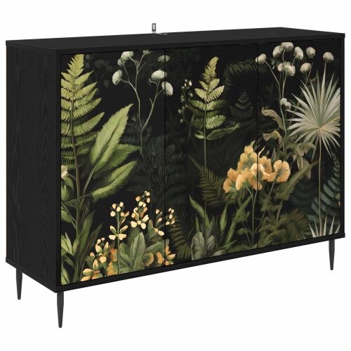Kreveta RHENEN Crni hrast 102 x 33 x 76 cm Konstruirano drvo - Tropski uzorak džungle Cijena