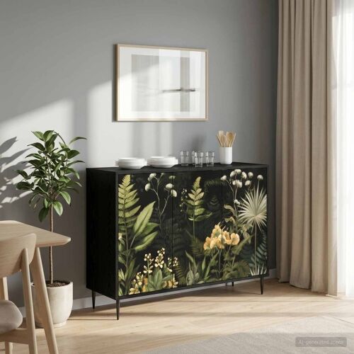 Kreveta RHENEN Crni hrast 102 x 33 x 76 cm Konstruirano drvo - Tropski uzorak džungle Cijena