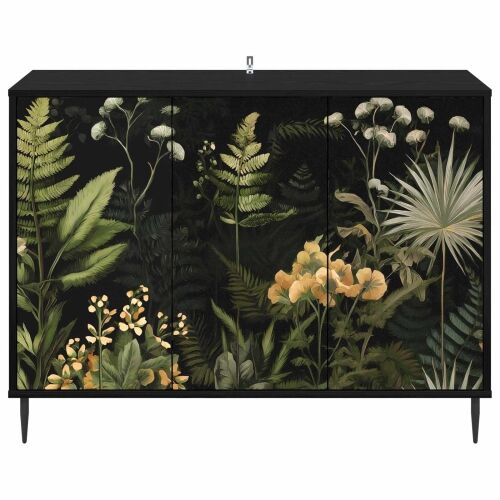 Kreveta RHENEN Crni hrast 102 x 33 x 76 cm Konstruirano drvo - Tropski uzorak džungle Cijena