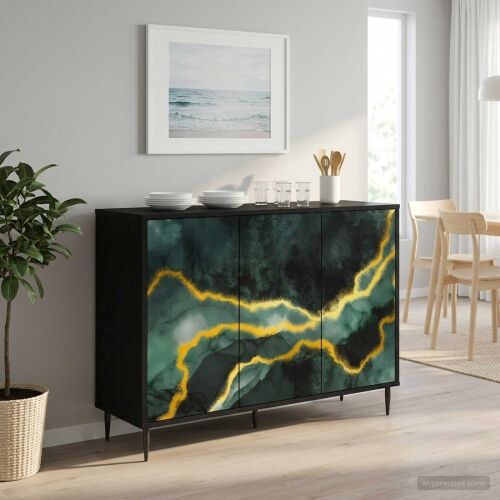 Kreveta WIJHE Crni hrast 102 x 33 x 76 cm Konstruirano drvo - Tirkizni mramorni uzorak Cijena