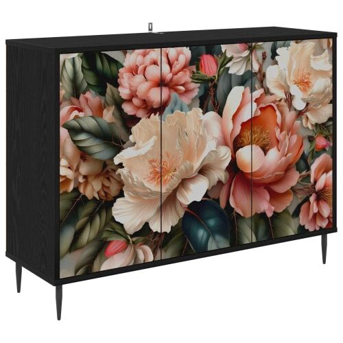 Kreveta BORNE Crni hrast 102 x 33 x 76 cm Konstruirano drvo - Print lagane peonije Cijena