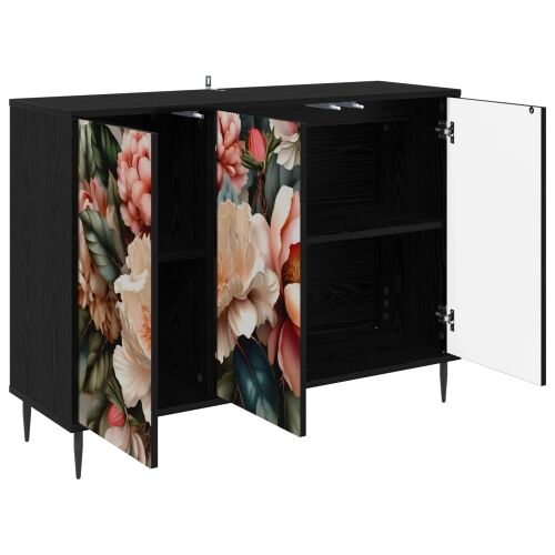Kreveta BORNE Crni hrast 102 x 33 x 76 cm Konstruirano drvo - Print lagane peonije Cijena