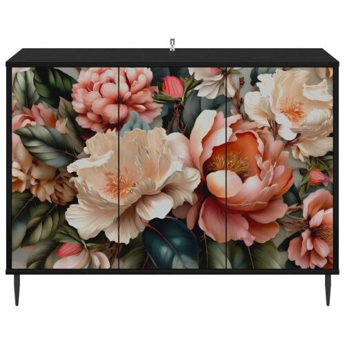 Kreveta BORNE Crni hrast 102 x 33 x 76 cm Konstruirano drvo - Print lagane peonije Cijena