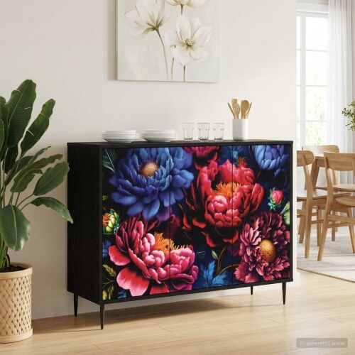 Kreveta KIEL Crni hrast 102 x 33 x 76 cm Konstruirano drvo - Tamni cvjetni uzorak Cijena