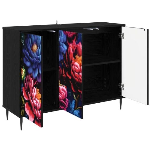 Kreveta KIEL Crni hrast 102 x 33 x 76 cm Konstruirano drvo - Tamni cvjetni uzorak Cijena