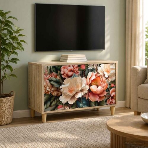 TV ormar BORNE 69 x 33 x 50 cm Sonoma Konstruirano drvo - Print lagane peonije Cijena