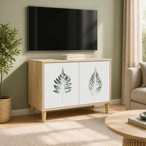 TV ormar HANAU 69 x 33 x 50 cm Sonoma Konstruirano drvo - Zeleni uzorak lišća Cijena
