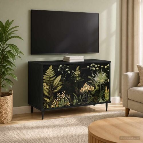 TV ormar RHENEN 69 x 33 x 50,5 cm Crni hrast Konstruirano drvo - Tropski uzorak džungle Cijena