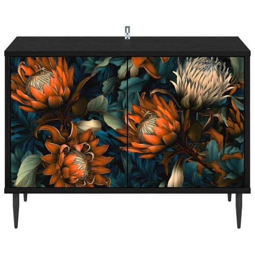 TV ormar LOCHEM 69 x 33 x 50,5 cm Crni hrast Konstruirano drvo - Narančasti uzorak Cijena