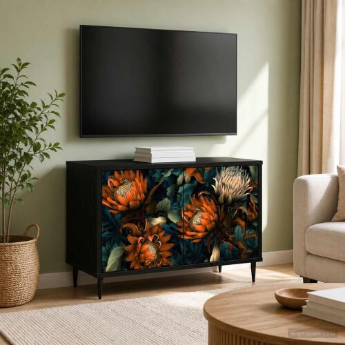 TV ormar LOCHEM 69 x 33 x 50,5 cm Crni hrast Konstruirano drvo - Narančasti uzorak Cijena