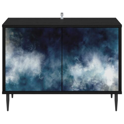 TV ormar RAALTE 69 x 33 x 50,5 cm Crni hrast Konstruirano drvo - Plavi mramorni uzorak Cijena
