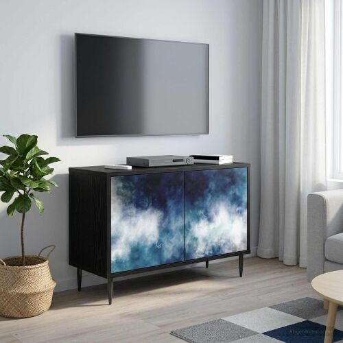 TV ormar RAALTE 69 x 33 x 50,5 cm Crni hrast Konstruirano drvo - Plavi mramorni uzorak Cijena