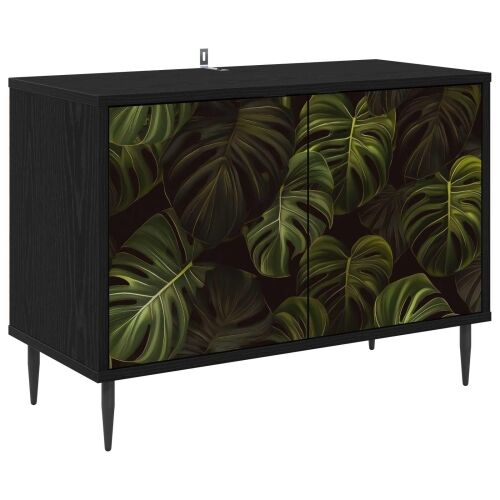 TV ormar ELBURG 69 x 33 x 50,5 cm Crni hrast Konstruirano drvo - Print od palminih listova Cijena