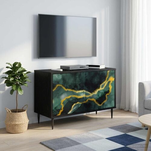 TV ormar WIJHE 69 x 33 x 50,5 cm Crni hrast Konstruirano drvo - Tirkizni mramorni uzorak Cijena