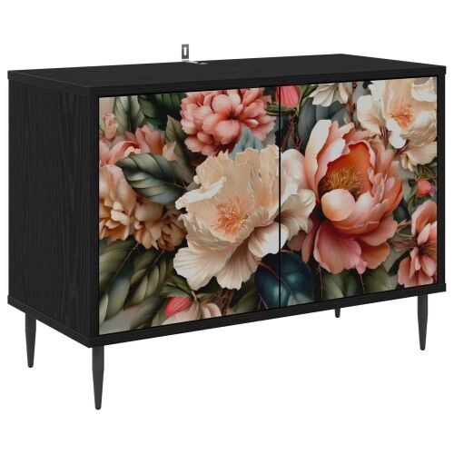 TV ormar BORNE 69 x 33 x 50,5 cm Crni hrast Konstruirano drvo - Print lagane peonije Cijena