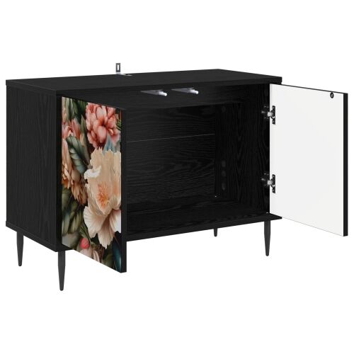 TV ormar BORNE 69 x 33 x 50,5 cm Crni hrast Konstruirano drvo - Print lagane peonije Cijena