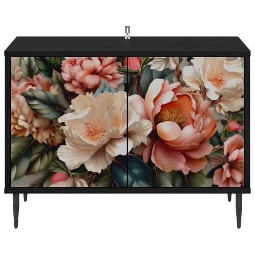 TV ormar BORNE 69 x 33 x 50,5 cm Crni hrast Konstruirano drvo - Print lagane peonije Cijena