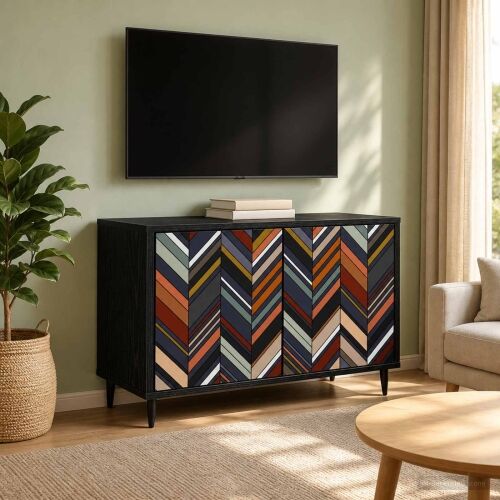 TV ormar OMMEN 69 x 33 x 50,5 cm Crni hrast Konstruirano drvo - Geometrijski uzorak Cijena