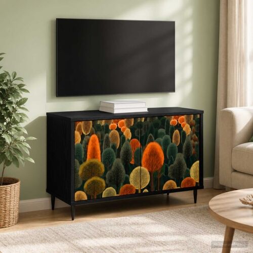 TV ormar ZAANDAM 69 x 33 x 50,5 cm Crni hrast Konstruirano drvo - Print šume Cijena