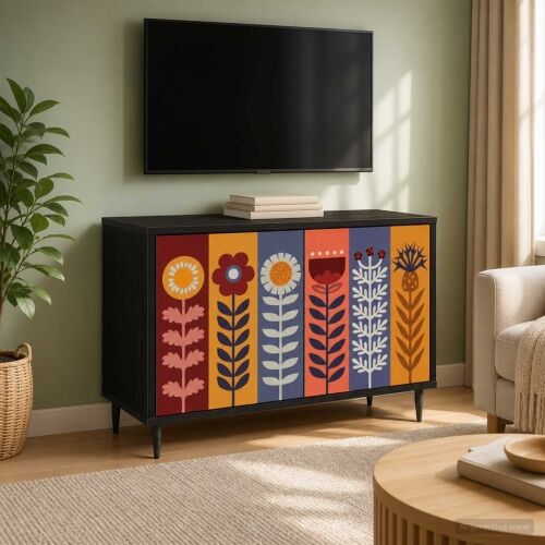 TV ormar ESSEN 69 x 33 x 50,5 cm Crni hrast Konstruirano drvo - Uzorak suncokreta Cijena