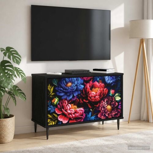 TV ormar KIEL 69 x 33 x 50,5 cm Crni hrast Konstruirano drvo - Tamni cvjetni uzorak Cijena