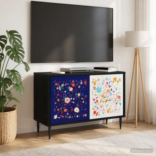 TV ormar MAINZ 69 x 33 x 50,5 cm Crni hrast Konstruirano drvo - Cvjetni uzorak Cijena