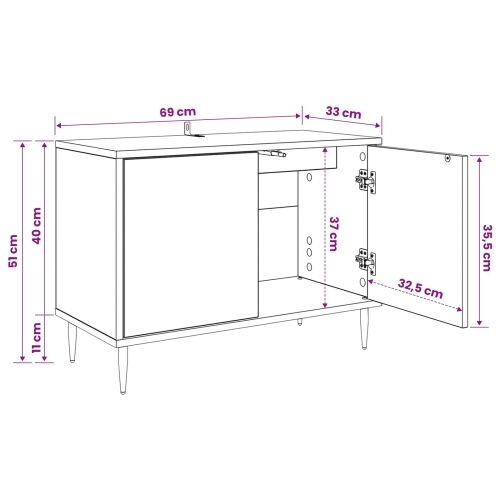 TV ormar MAINZ 69 x 33 x 50,5 cm Crni hrast Konstruirano drvo - Cvjetni uzorak Cijena