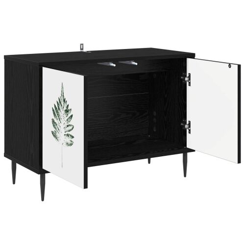 TV ormar HANAU 69 x 33 x 50,5 cm Crni hrast Konstruirano drvo - Zeleni uzorak lišća Cijena