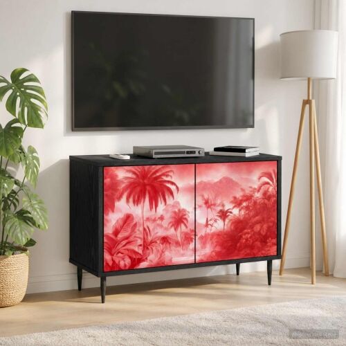 TV ormar AACHEN 69 x 33 x 50,5 cm Crni hrast Konstruirano drvo - Ružičasti uzorak palme Cijena