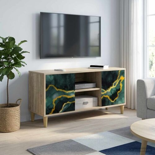 TV ormar WIJHE 102 x 33 x 50 cm Sonoma Konstruirano drvo - Tirkizni mramorni uzorak Cijena