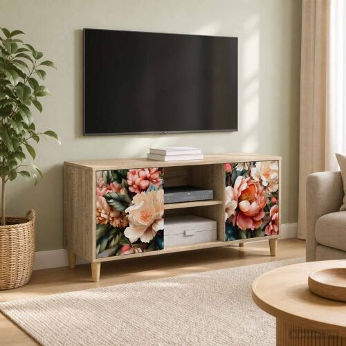 TV ormar BORNE 102 x 33 x 50 cm Sonoma Konstruirano drvo - Print lagane peonije Cijena