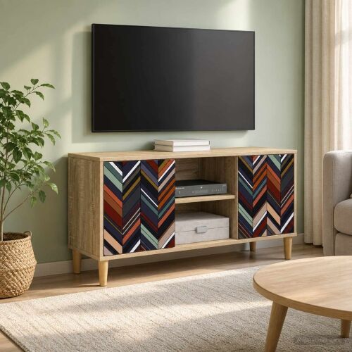 TV ormar OMMEN 102 x 33 x 50 cm Sonoma Konstruirano drvo - Geometrijski uzorak Cijena