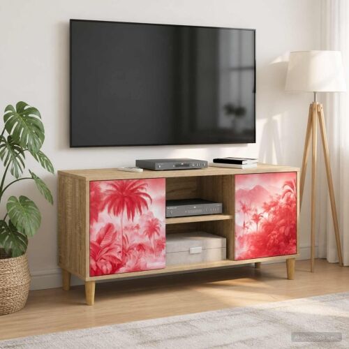 TV ormar AACHEN 102 x 33 x 50 cm Sonoma Konstruirano drvo - Ružičasti uzorak palme Cijena