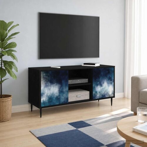 TV ormar RAALTE 102 x 33 x 51 cm Crni hrast Konstruirano drvo - Plavi mramorni uzorak Cijena