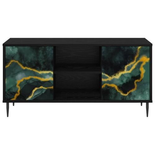 TV ormar WIJHE 102 x 33 x 51 cm Crni hrast Konstruirano drvo - Tirkizni mramorni uzorak Cijena