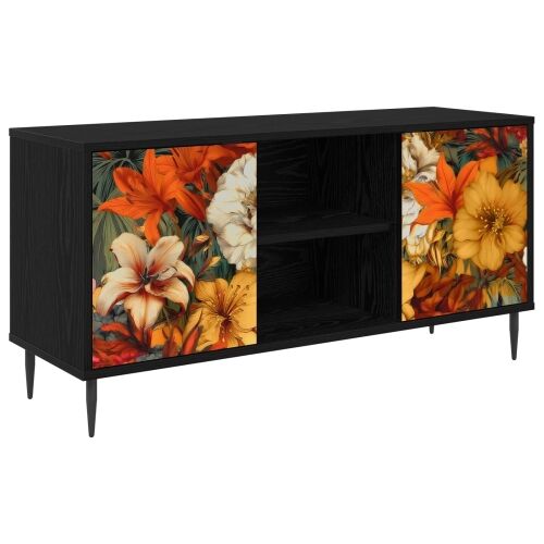 TV ormar GENNEP 102 x 33 x 51 cm Crni hrast Konstruirano drvo - Print ljiljana Cijena