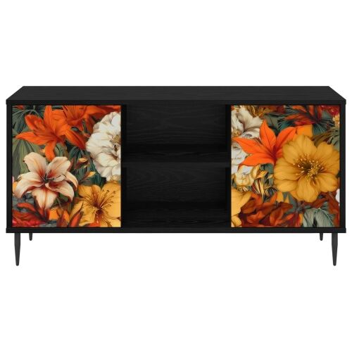 TV ormar GENNEP 102 x 33 x 51 cm Crni hrast Konstruirano drvo - Print ljiljana Cijena