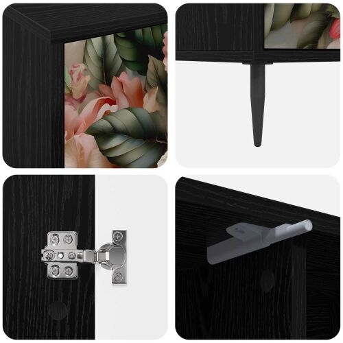 TV ormar BORNE 102 x 33 x 51 cm Crni hrast Konstruirano drvo - Print lagane peonije Cijena