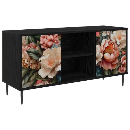 TV ormar BORNE 102 x 33 x 51 cm Crni hrast Konstruirano drvo - Print lagane peonije Cijena